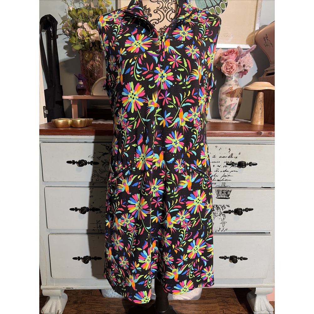 IBKUL ESTELA BLACK MULTI Sleeveless Mock Golf Tennis Dress Sz Large
